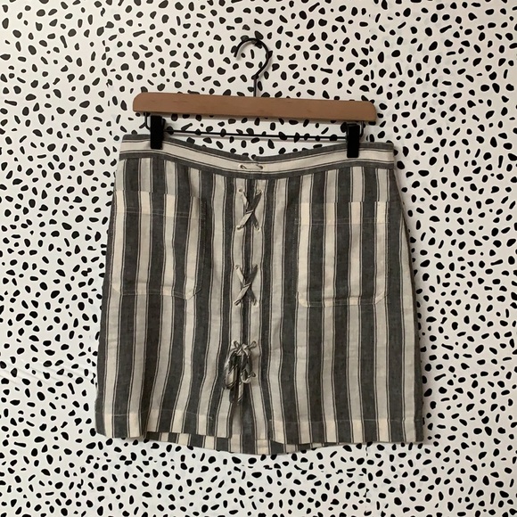 Madewell Striped Gray Lace Up Mini Skirt - Picture 2 of 6